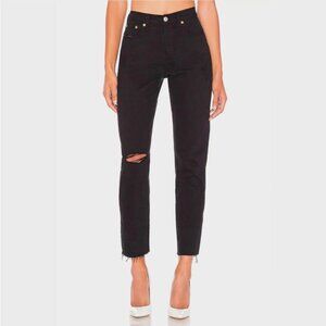 Levi’s Premium Wedgie High Rise Straight Leg Frayed Hem Black Jeans Women’s 28